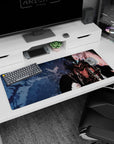 Epic artwork on 36x16 desk pad captures the essence of mystery and strength with cinematic precision
