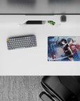 Cool blue anime girl mouse pad 14x10 inches with magical night mood, soft glow, and butterfly swirl.
