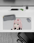 Compact 28x12 mouse pad highlights Zero Two’s playful expression and vibrant tones for immersive Darling in the Franxx vibes