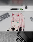 Dynamic 40x20 mouse pad transforms your workspace into a stylish showcase, blending Zero Two’s iconic charm with minimalist artistry for an immersive vibe