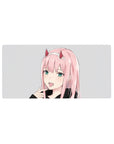 Zero Two Minimalist Grin Mouse Pad 32x16 featuring vibrant teal for gaming or workspace energy with anime edge