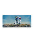 Mobile Suit Gundam Iron-Blooded Orphans anime mouse pad with Tekkadan crew and Gundam Barbatos, 28x12 inches.