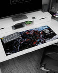 36x16 inches anime desk pad showing Gundam Astray Red Frame charging a starfield as debris streaks past.