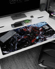 40x20 inches desk pad showing Gundam Astray Red Frame charging as a sleek rival mecha lurks in smoke.