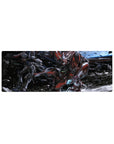 32x12 inches anime mouse pad with mecha battle art, Astray Red Frame in space with sparks and debris.