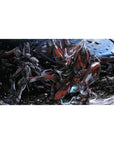 40x20 inches anime desk pad with mecha battle art, Astray Red Frame in space with sparks and debris.