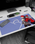Large 40x20 inches desk pad featuring Shirou Emiya and Rin Tohsaka from Fate/Stay Night, exuding determination and a powerful bond against a striking backdrop.