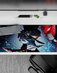 36x16 inches mouse pad with Solo Leveling design, blending icy shards and fiery energy with Sung Jin-Woo’s glowing eyes and dual blades for epic intensity.
