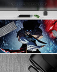 40x20 inches mouse pad with Solo Leveling design, showcasing Sung Jin-Woo with glowing blue eyes, dual blades, and a mix of icy and fiery energy for epic battle vibes.