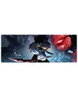 Compact 32x12 inches mouse pad with Solo Leveling design, showcasing Sung Jin-Woo’s glowing eyes, dual blades, and icy and fiery energy for an action-packed effect.