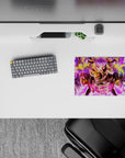Vibrant 14x10 inches anime mouse pad in violet, gold, and icy blue with neon magic and chaotic cute vibe.