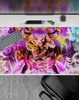 Vibrant 40x20 inches anime mouse pad in violet, gold, and icy blue for chaotic spellcaster vibes.