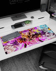 36x16 inches anime desk pad showing a purple-haired demon girl laughing as smoky spirits and sigils swirl.