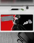 Mouse pad featuring Joker from Persona 5, 32x16 inches, in a bold black, white, and red design, capturing Phantom Thief energy.