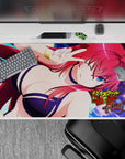 Rias Gremory anime desk pad, 40x20 inches, in a navy bikini under moonlit sky, High School DxD Hero theme.