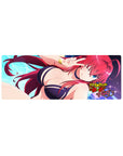 Rias Gremory in navy bikini under moonlight on 32x12 inches anime mouse pad from High School DxD Hero, fiery hair glowing.