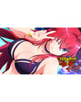 Anime desk pad 40x20 inches with Rias Gremory in a navy bikini from High School DxD Hero, moonlit scene, fiery hair.