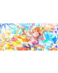 Anime girl desk pad 36x16 inches with winking orange-haired pin-up and water blaster, star splashes.