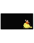 Mouse pad featuring Kid Goku on the Nimbus Cloud, 32x16 inches, perfect for fans of Dragon Ball who love a minimalist and nostalgic touch.