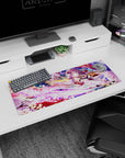 32x12 inches anime girl mouse pad featuring silver-lavender hair, fox mask above, and a small blade accent.