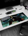 Artistic 36x16 inches desk pad showcasing Naruto in an intense battle, capturing his energy and strength in vibrant colors.