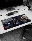Three moody elf-eared anime girls with cool stares on an extended mouse pad 32x16 inches.