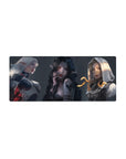 28x12 inches anime girl mouse pad with three dark-fantasy elf girls, snake cameo, butterflies, gothic art.