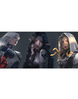 36x16 inches anime girl desk pad with three dark fantasy elf-eared girls, butterflies, and a snake cameo.
