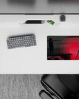 14x10 inches classic anime mouse pad in smoky blacks and deep grays with a deep red glow, moody style.