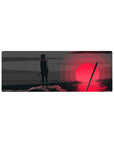 32x12 inches anime mouse pad with Sasuke silhouette before a huge crimson sun and minimalist blade scene.