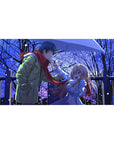 40x20 inches anime desk pad with winter couple under umbrella, city night backdrop, red scarf accent.