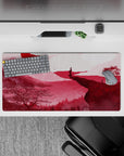32x16 inches mouse pad with a lone samurai overlooking a landscape, featuring bold crimson tones for a focused, calm aesthetic.