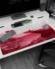 Large 40x20 inches mouse pad with a lone samurai overlooking a landscape in bold crimson tones, evoking strength and calm.