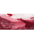 Mouse pad featuring a lone samurai, 36x16 inches, with bold crimson tones and a landscape to inspire focus and determination.
