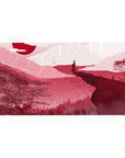 Mouse pad featuring a lone samurai, 40x20 inches, with bold crimson tones and a landscape for strength and focus.