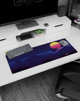 Small but impactful 32x12 desk mat showcases dreamy tropics with striking minimalist artistry