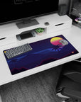 Peaceful sunset design on 32x16 desk mat brings Midnight Tropic Glow's serene aesthetic to life stylishly