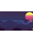 Midnight Tropic Glow desk mat 40x20 featuring palm trees and neon sun for serene tropical style