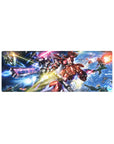 32x12 inches anime mouse pad featuring a loud clean Gundam space battle with sparks, debris, and beams.