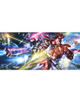 36x16 inches anime desk pad with Gundam vs red Zaku space battle, sparks, debris, and beam effects.