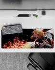 32x12 inches mouse pad featuring Kyōjurō Rengoku, with fiery flames and dynamic energy, perfect for adding strength and honor to your desk.
