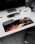Artistic 32x12 inches mouse pad showcasing Kyōjurō Rengoku and his flame techniques, ideal for fans of intense action and resolve.
