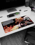 Modern 32x16 inches mouse pad with Kyōjurō Rengoku, featuring vibrant flames and his unyielding resolve to protect, perfect for your desk.
