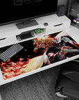 Large 40x20 inches desk pad featuring Kyōjurō Rengoku’s fiery strength and honor, with dynamic flames and intense resolve.