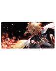 Mouse pad featuring Kyōjurō Rengoku, 32x16 inches, showcasing his fiery spirit and unyielding determination with vibrant flame effects.