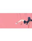 Anime girl desk pad 36x16 inches with minimal pink space lines, bubble dots, and street-cute style.