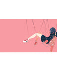 Anime girl desk pad 40x20 inches with floating chill girl, minimal lines, bubble dots, street-cute style.