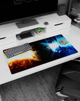 Naruto and Sasuke anime mouse pad, 32x16 inches, featuring Kurama and Susanoo in fiery orange and icy blue clash.