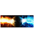 Anime mouse pad 32x12 inches featuring Naruto and Sasuke in a fiery and icy clash, Kurama and Susanoo in action.