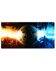 Naruto and Sasuke anime mouse pad featuring Kurama and Susanoo in fiery and icy clash, size 32x16 inches.